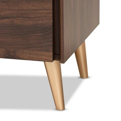 Landen Mid-Century Modern Wood TV Stand For TVs Up To 65" Walnut/Gold/Brown - Baxton Studio 7 Landen Mid-Century Modern Wood TV Stand For TVs Up To 65" Walnut/Gold/Brown - Baxton Studio - Image 5