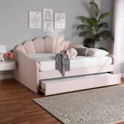 Queen Timila Velvet Fabric Upholstered Daybed With Trundle Light Pink - Baxton Studio 23 Queen Timila Velvet Fabric Upholstered Daybed With Trundle Light Pink - Baxton Studio -Home Furniture Shop-Baxton Studio GUEST cf273cbe 4055 422f 97b9 92c176f667f6