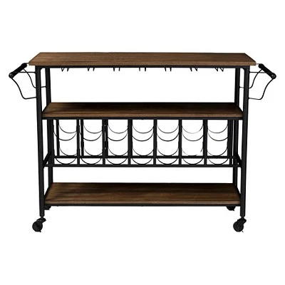 Bradford Rustic Industrial Style Antique Black & Metal Distressed Wood Mobile Kitchen Bar Serving Wine Cart - Baxton Studio 2 Bradford Rustic Industrial Style Antique Black & Metal Distressed Wood Mobile Kitchen Bar Serving Wine Cart - Baxton Studio
