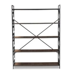 65" 5 Shelf Mirna Iron & Natural Oak Wood Quatrefoil Accent Bookshelf Brown/Black - Baxton Studio -Home Furniture Shop-Baxton Studio GUEST cfabb5e0 72ee 4eef 867c 19878e994bb9