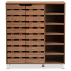 Shirley Modern And Contemporary 2 - Door Shoe Cabinet With Open Shelves - Walnut Brown - Baxton Studio