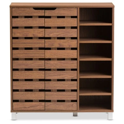 Shirley Modern And Contemporary 2 - Door Shoe Cabinet With Open Shelves - Walnut Brown - Baxton Studio 3 Shirley Modern And Contemporary 2 - Door Shoe Cabinet With Open Shelves - Walnut Brown - Baxton Studio