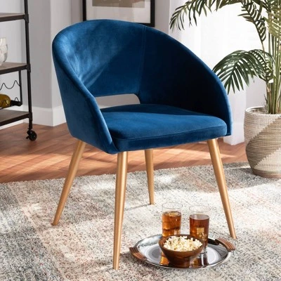 Vianne Velvet Upholstered Metal Dining Chair Navy Blue/Gold - Baxton Studio 8 Vianne Velvet Upholstered Metal Dining Chair Navy Blue/Gold - Baxton Studio - Image 6