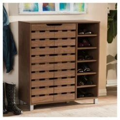 Shirley Modern And Contemporary 2 - Door Shoe Cabinet With Open Shelves - Walnut Brown - Baxton Studio 7 Shirley Modern And Contemporary 2 - Door Shoe Cabinet With Open Shelves - Walnut Brown - Baxton Studio -Home Furniture Shop-Baxton Studio GUEST d04a3e8b 7a75 4556 834c 5c66fe069eb1