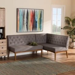 2pc Riordan Fabric Upholstered And Wood Dining Nook Banquette Set Gray/Walnut Brown - Baxton Studio 13 2pc Riordan Fabric Upholstered And Wood Dining Nook Banquette Set Gray/Walnut Brown - Baxton Studio -Home Furniture Shop-Baxton Studio GUEST d05d4477 e91c 48cc bcdd babf87756195