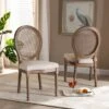 Set Of 2 Louis Fabric Upholstered With Rattan And Wood Dining Chairs Beige/Brown - Baxton Studio