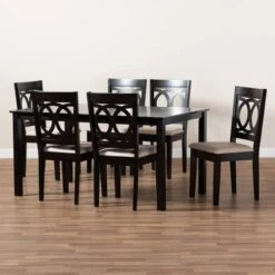 7pc Lenoir Upholstered Wood Dining Set Sand Brown/Espresso - Baxton Studio -Home Furniture Shop-Baxton Studio GUEST d24af716 8e0a 467a b809 0699b5f0da9f