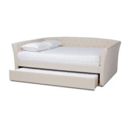 Delora Upholstered Daybed With Trundle Beige - Baxton Studio