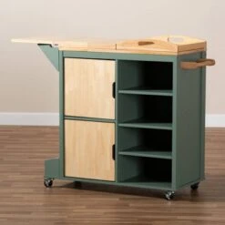 Dorthy Two-Tone Wood Kitchen Cart Green/Natural - Baxton Studio -Home Furniture Shop-Baxton Studio GUEST d36057d4 dda0 4f07 9533 1cf42532559e