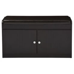 Margaret Modern And Contemporary Wood 2 - Door Shoe Cabinet With Faux Leather Seating Bench - Dark Brown - Baxton Studio