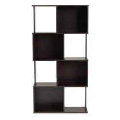 61.42" Riva Geometric Wood Bookshelf Dark Brown - Baxton Studio