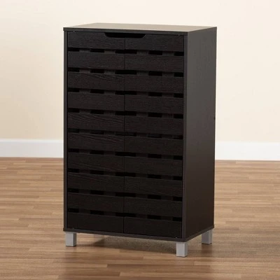 2 Door Ernest Brown Wood Shoe Storage Cabinet Dark Brown - Baxton Studio 10 2 Door Ernest Brown Wood Shoe Storage Cabinet Dark Brown - Baxton Studio - Image 8