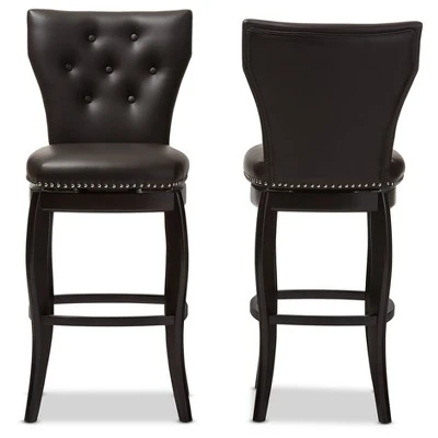 29" Leonice Faux Leather Upholstered Button Tufted Swivel Barstool Dark Brown - Baxton Studio 4 29" Leonice Faux Leather Upholstered Button Tufted Swivel Barstool Dark Brown - Baxton Studio - Image 2