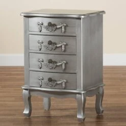 Callen Brushed Wood 4 Drawer Nightstand Silver - Baxton Studio 18 Callen Brushed Wood 4 Drawer Nightstand Silver - Baxton Studio -Home Furniture Shop-Baxton Studio GUEST d4ddcfc0 2f3e 4460 84db 57cc91096610