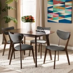 5pc Hadrea Mid Century Modern Walnut Finished Fabric Upholstered Dining Set Dark Gray - Baxton Studio 9 5pc Hadrea Mid Century Modern Walnut Finished Fabric Upholstered Dining Set Dark Gray - Baxton Studio -Home Furniture Shop-Baxton Studio GUEST d501c140 0cb4 4854 97e5 940cff9455e1