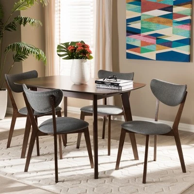 5pc Hadrea Mid Century Modern Walnut Finished Fabric Upholstered Dining Set Dark Gray - Baxton Studio 5 5pc Hadrea Mid Century Modern Walnut Finished Fabric Upholstered Dining Set Dark Gray - Baxton Studio - Image 3