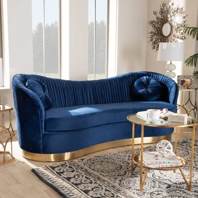 Nevena Velvet Sofa Blue - Baxton Studio 5 Nevena Velvet Sofa Blue - Baxton Studio - Image 3