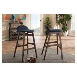 2pc 30" Fabric Upholstered Wood Finishing Barstool Dark Blue - Baxton Studio -Home Furniture Shop-Baxton Studio GUEST d64c6839 4b98 4a6e b8d9 6b3cbc463cf8