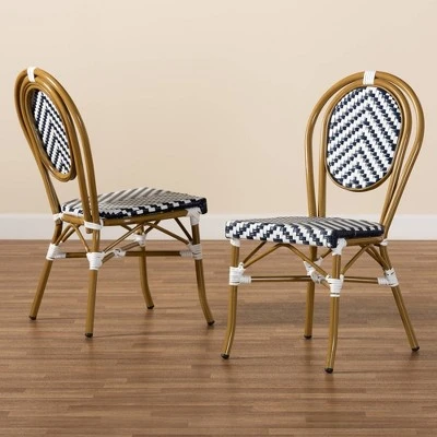 2pc Alaire Bamboo Style Stackable Bistro Dining Chair Set White/Blue/Brown - Baxton Studio 5 2pc Alaire Bamboo Style Stackable Bistro Dining Chair Set White/Blue/Brown - Baxton Studio - Image 3