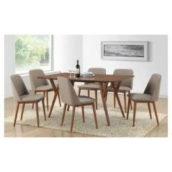 Lavin Mid-Century Faux Leather Dining Chairs - Brown Walnut/Beige (Set Of 2) - Baxton Studio -Home Furniture Shop-Baxton Studio GUEST d672a2c9 013d 499c b2a2 4a523e6bff72