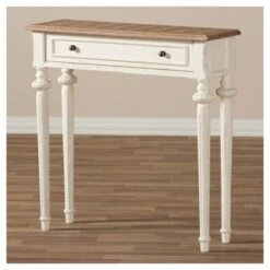 Marquetterie French Provincial Style Weathered Oak Wash And Distressed Wood Finish Two - Tone Console Table - White - Baxton Studio -Home Furniture Shop-Baxton Studio GUEST d67acbec bb97 4823 b46b 45bf1e4e6bac