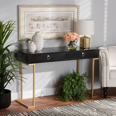 Beagan Wood And Metal 2 Drawer Console Table Black/Gold - Baxton Studio 3 Beagan Wood And Metal 2 Drawer Console Table Black/Gold - Baxton Studio