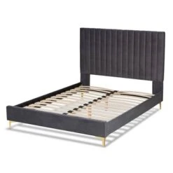 Serrano Velvet Fabric Upholstered And Metal Platform Bed - Baxton Studio -Home Furniture Shop-Baxton Studio GUEST d6a4046c 766f 4a89 800b f6db0a2ec360