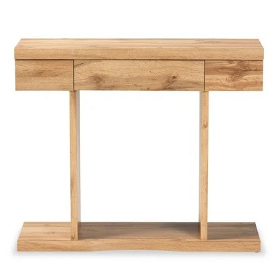 Otis Wood 3 Drawer Console Table Oak Brown - Baxton Studio 4 Otis Wood 3 Drawer Console Table Oak Brown - Baxton Studio - Image 2
