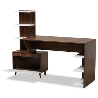 Tobias Two-Tone Wood Storage Computer Desk With Shelves Walnut - Baxton Studio 3 Tobias Two-Tone Wood Storage Computer Desk With Shelves Walnut - Baxton Studio