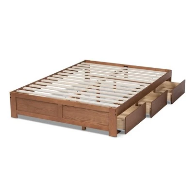 Wren 3 Drawer Storage Bed Frame Walnut - Baxton Studio 6 Wren 3 Drawer Storage Bed Frame Walnut - Baxton Studio - Image 4