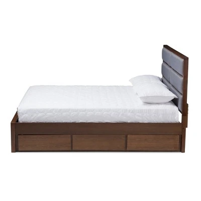 Macey Modern And Contemporary Fabric Upholstered Walnut Finished Storage Platform Bed Gray/Brown - Baxton Studio 4 Macey Modern And Contemporary Fabric Upholstered Walnut Finished Storage Platform Bed Gray/Brown - Baxton Studio - Image 2