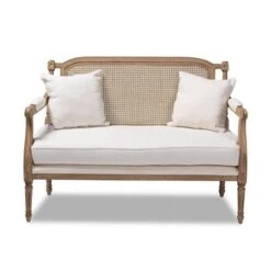 Clemence Upholstered Whitewashed Wood Sofa Loveseat Ivory/Oak - Baxton Studio -Home Furniture Shop-Baxton Studio GUEST d94fa4f6 a255 4ee1 9ed4 ec507c7e71f5