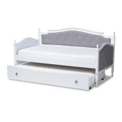 Twin Marlie Upholstered Daybed With Trundle Gray/White - Baxton Studio -Home Furniture Shop-Baxton Studio GUEST d96426e2 a7d4 43cb 8079 708e5f4be5d4