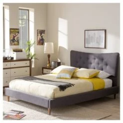 Hannah Mid - Century Modern Fabric Platform Bed - Baxton Studio 11 Hannah Mid - Century Modern Fabric Platform Bed - Baxton Studio -Home Furniture Shop-Baxton Studio GUEST d98bb7de 83ac 487e ad85 d7dc0e699306