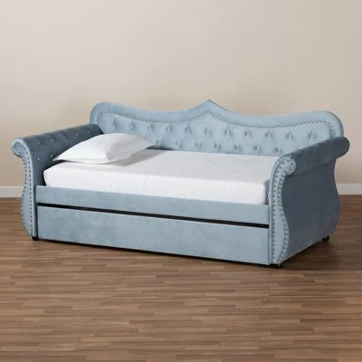 Twin Abbie Velvet Tufted Daybed With Trundle Light Blue - Baxton Studio 12 Twin Abbie Velvet Tufted Daybed With Trundle Light Blue - Baxton Studio - Image 10