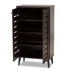 Salma Wood 2 Door Shoe Storage Cabinet Dark Brown - Baxton Studio