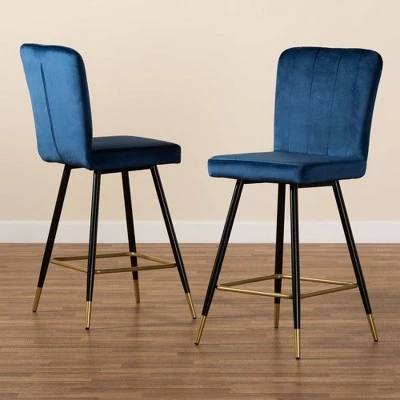 2pc Preston Two-Tone And Metal Bar Stool Set - Baxton Studio 8 2pc Preston Two-Tone And Metal Bar Stool Set - Baxton Studio - Image 6