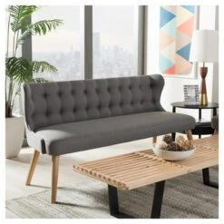 Melody Mid-Century Modern Fabric And Natural Wood Finishing 3 Seater Settee Bench Gray - Baxton Studio -Home Furniture Shop-Baxton Studio GUEST dc7eea36 06d2 4c8a 8939 b60b573e3aa0