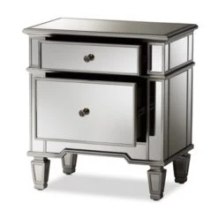 Sussie Hollywood Regency Glamour Style Mirrored 2 - Drawer Nightstand - Baxton Studio