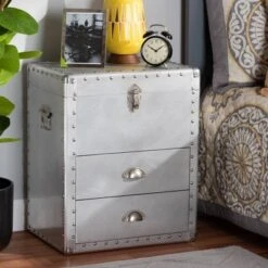 Serge Metal 2 Drawer Accent Storage Chest Silver - Baxton Studio -Home Furniture Shop-Baxton Studio GUEST dcfe1f8f 2c61 4132 8074 c6e883033fe6