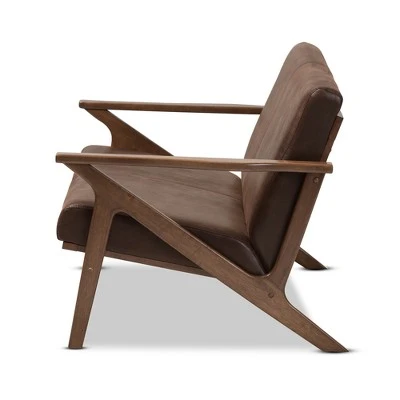 Bianca Mid-Modern Walnut Wood Distressed Faux Leather 2 Seater Loveseat Dark Brown - Baxton Studio 4 Bianca Mid-Modern Walnut Wood Distressed Faux Leather 2 Seater Loveseat Dark Brown - Baxton Studio - Image 2