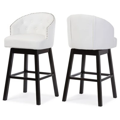 Set Of 2 Avril Modern And Contemporary Faux Leather Tufted Swivel Barstool With Nail Heads Trim - White - Baxton Studio 3 Set Of 2 Avril Modern And Contemporary Faux Leather Tufted Swivel Barstool With Nail Heads Trim - White - Baxton Studio
