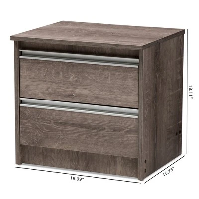 Gallia Modern And Contemporary Oak Finished 2 Drawer Nightstand Brown - Baxton Studio 10 Gallia Modern And Contemporary Oak Finished 2 Drawer Nightstand Brown - Baxton Studio - Image 8