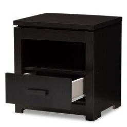 Bienna Modern And Contemporary Finished 1 Drawer Nightstand Dark Brown - Baxton Studio