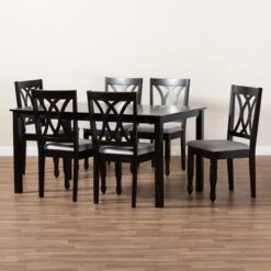 7pc Reneau Upholstered Wood Dining Set Sand Gray/Espresso - Baxton Studio -Home Furniture Shop-Baxton Studio GUEST df81790e 4810 49de a7af 315d40e72d71