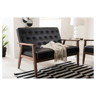 Sorrento Mid-Century Retro Modern Faux Leather Upholstered Wooden 2 Seater Loveseat - Baxton Studio 5 Sorrento Mid-Century Retro Modern Faux Leather Upholstered Wooden 2 Seater Loveseat - Baxton Studio - Image 3