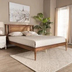 Jamila Wood And Synthetic Rattan Platform Bed Walnut Brown - Baxton Studio -Home Furniture Shop-Baxton Studio GUEST e15f00e4 7db2 4926 9b7c 9f57230b8333