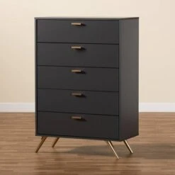 Kelson Wood 5 Drawer Chest Dark Gray/Gold - Baxton Studio -Home Furniture Shop-Baxton Studio GUEST e1dfb15f d099 42b3 a778 bb69e81ad295