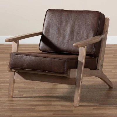 Sigrid Faux Leather Upholstered Wood Armchair Dark Brown/Antique Oak - Baxton Studio 9 Sigrid Faux Leather Upholstered Wood Armchair Dark Brown/Antique Oak - Baxton Studio - Image 7