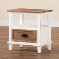 Glynn Wood 1 Drawer Nightstand White/Brown - Baxton Studio -Home Furniture Shop-Baxton Studio GUEST e21d169d 60d3 424c b5c2 085cfb17fa1e